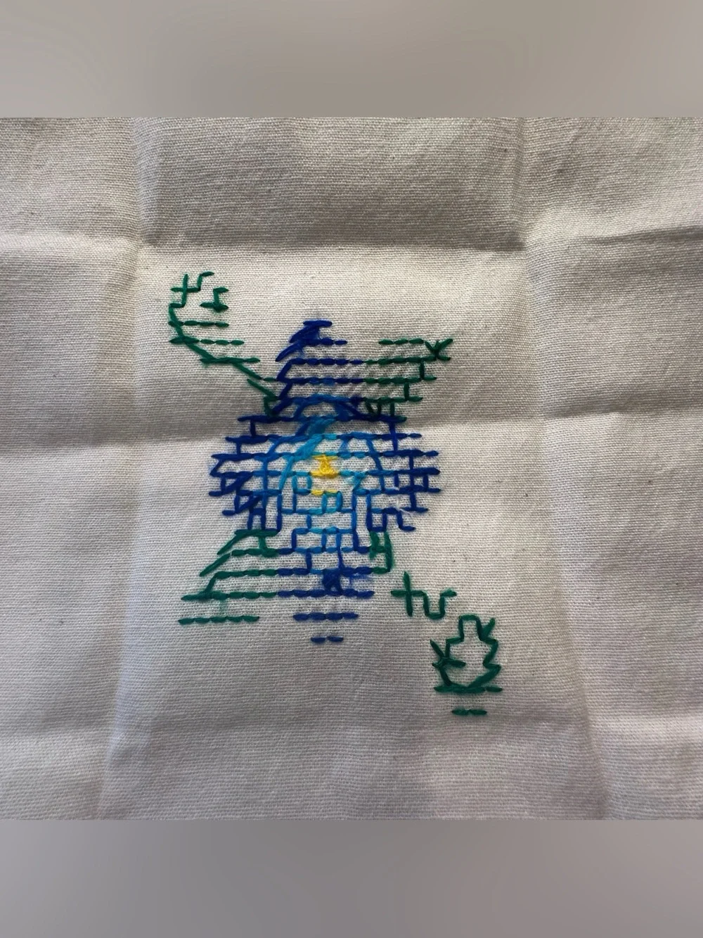 Vintage 4 Hand Embroidered Napkins Blue Flower Cross-Stitch 11